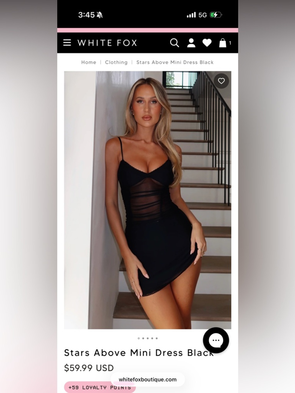 White Fox Black Lace-Trim Mini Dress in XS
